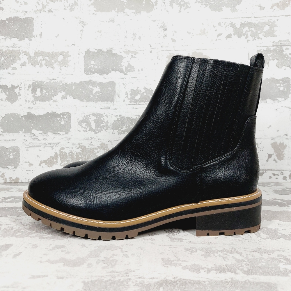NEW Kensie Black Faux Leather Block Heel Koda Ankle Booties H587